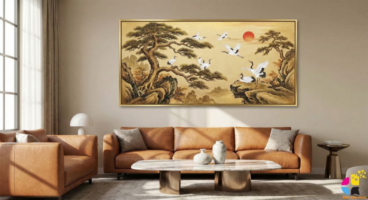 Tranh canvas diên niên tùng hạc